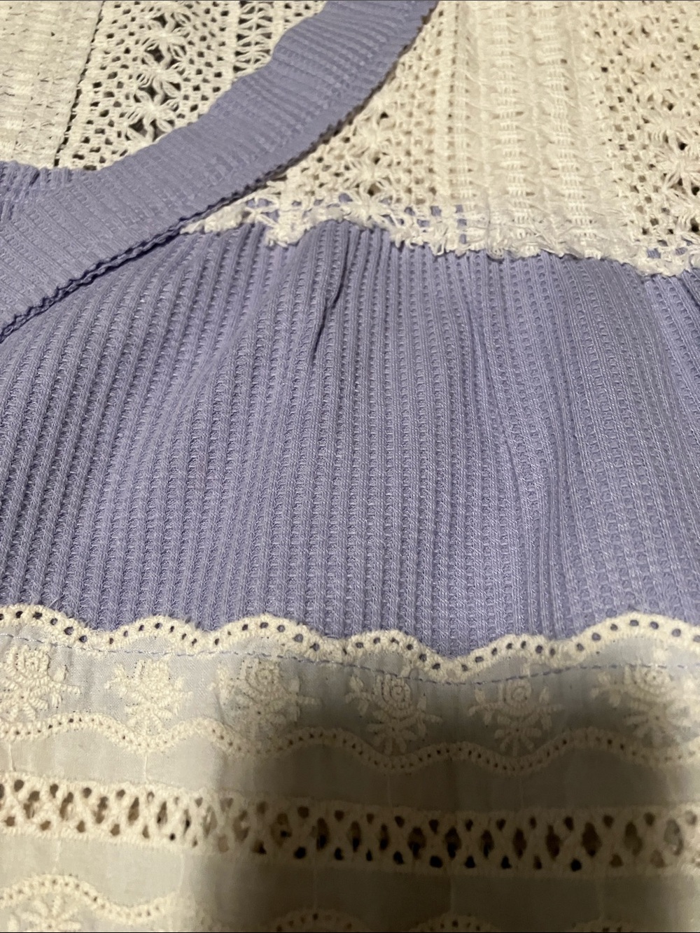 POL Lavender and Cream Crochet & Ribbed Top. Size L. Cap Sleeves. OVERSIZED. - Picture 6 of 11